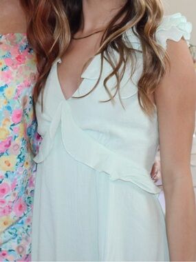 Ruffle-Trim Mini Dress in Soft Cream